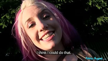 American Pink Haired Babe Outdoors Public Encounter Video
